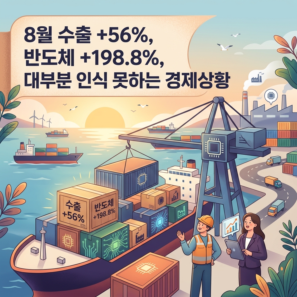 8월 수출 +56%, 반도체 +198.8%, 대부분 인식 못하는 경제상황
