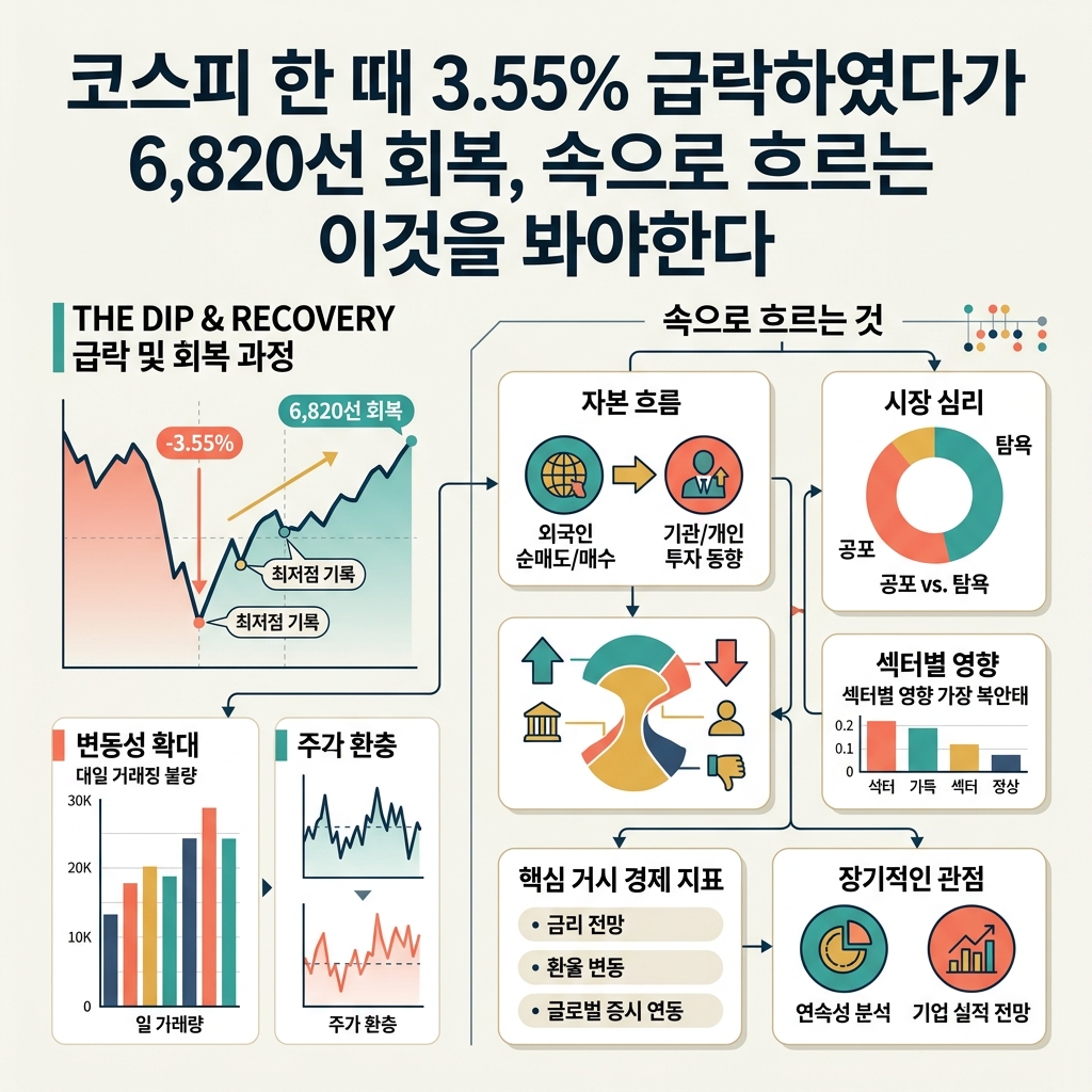 코스피 한 때 3.55% 급락하였다가 6,820선 회복, 속으로 흐르는 이것을 봐야한다