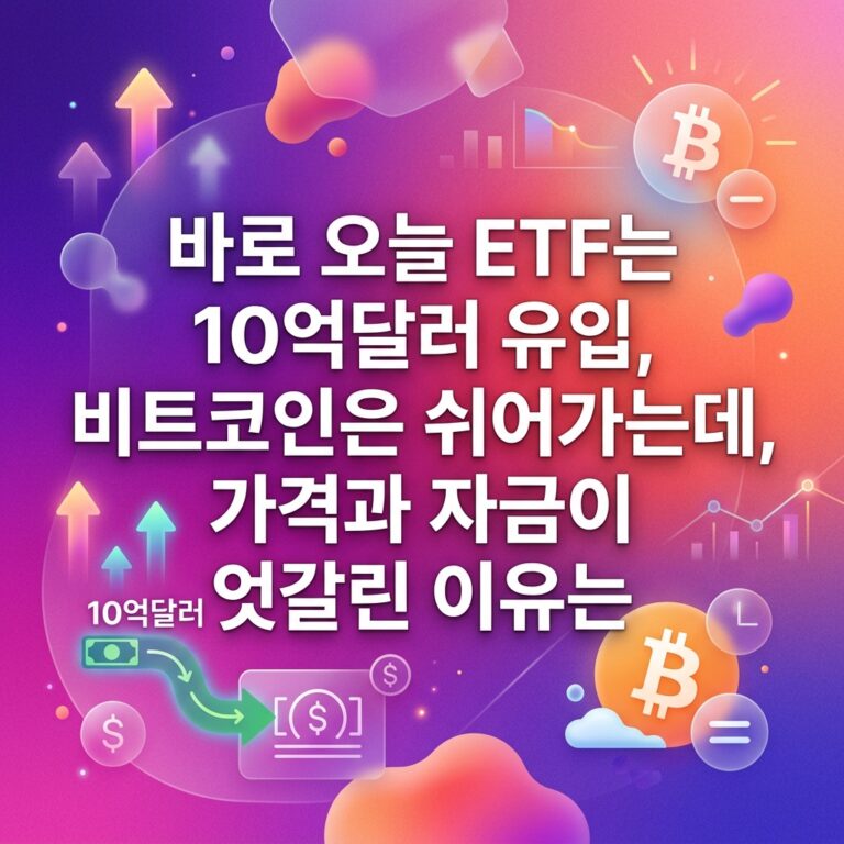 바로 오늘 ETF는 10억달러 유입, 비트코인은 쉬어가는데, 가격과 자금이 엇갈린 이유는