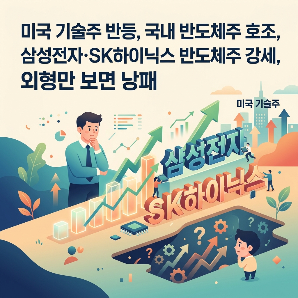 미국 기술주 반등, 국내 반도체주 호조, 삼성전자·SK하이닉스 반도체주 강세, 외형만 보면 낭패