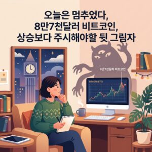 오늘은 멈추었다, 8만7천달러 비트코인, 상승보다 주시해야할 뒷 그림자