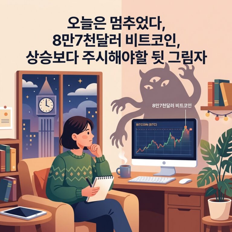 오늘은 멈추었다, 8만7천달러 비트코인, 상승보다 주시해야할 뒷 그림자