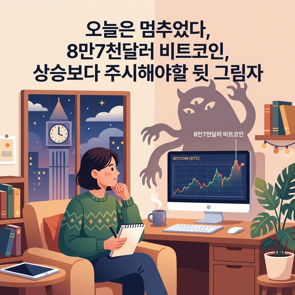 오늘은 멈추었다, 8만7천달러 비트코인, 상승보다 주시해야할 뒷 그림자