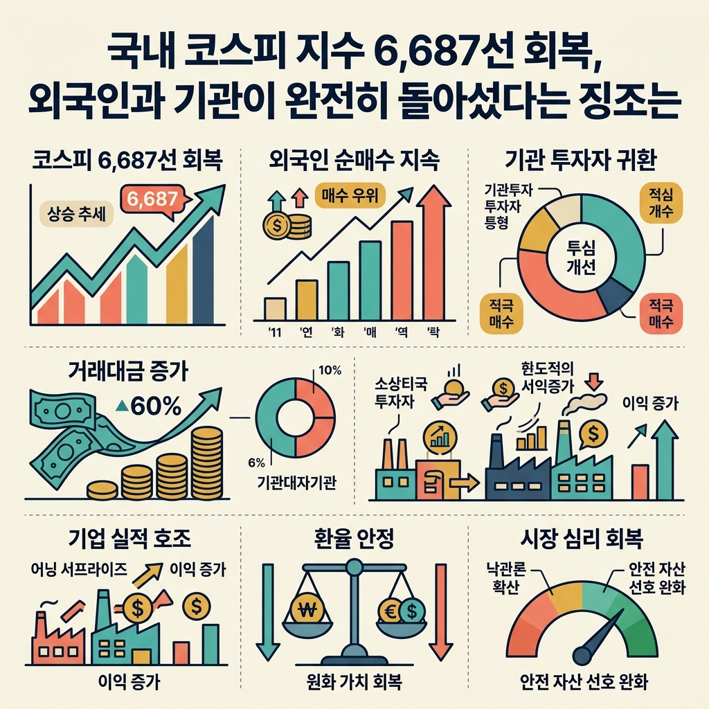 국내 코스피 지수 6,687선 회복, 외국인과 기관이 완전히 돌아섰다는 징조는
