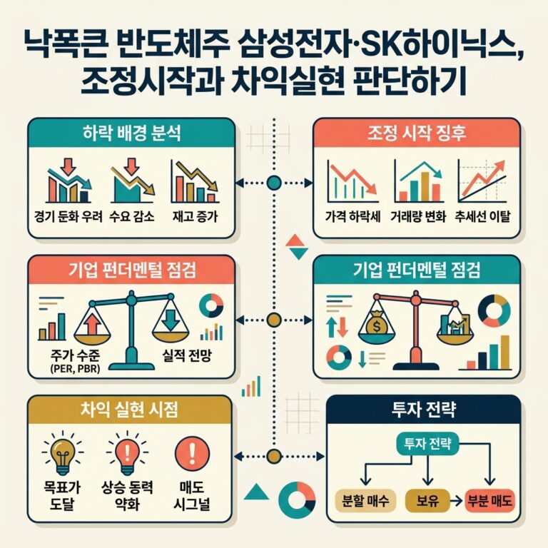 낙폭큰 반도체주 삼성전자·SK하이닉스, 조정시작과 차익실현 판단하기