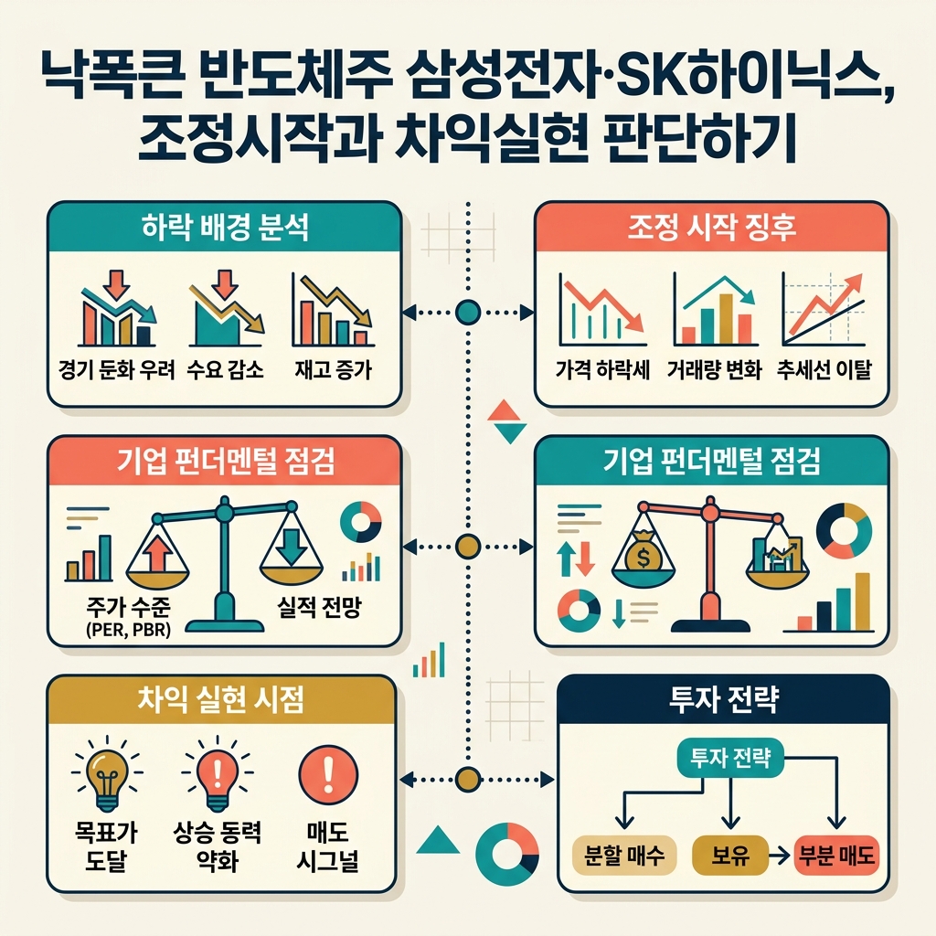 낙폭큰 반도체주 삼성전자·SK하이닉스, 조정시작과 차익실현 판단하기