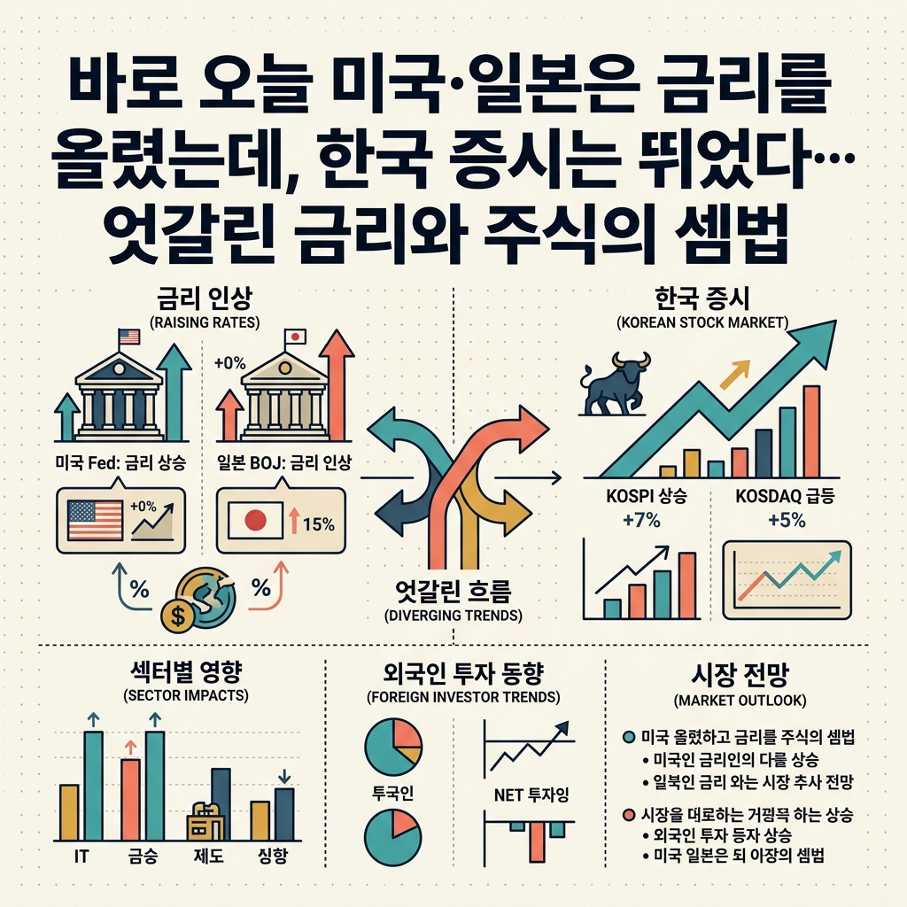 바로 오늘 미국·일본은 금리를 올렸는데, 한국 증시는 뛰었다…엇갈린 금리와 주식의 셈법