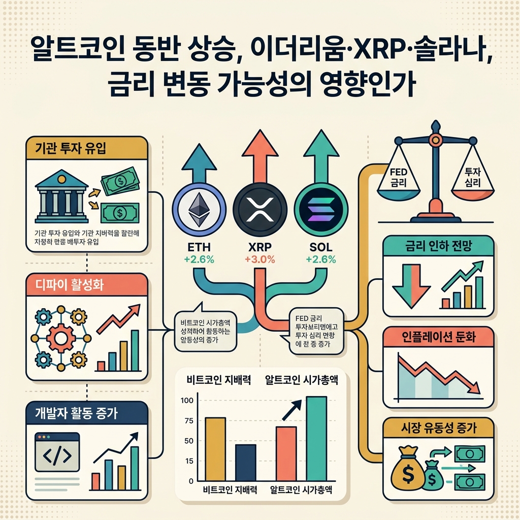 알트코인 동반 상승, 이더리움·XRP·솔라나, 금리 변동 가능성의 영향인가
