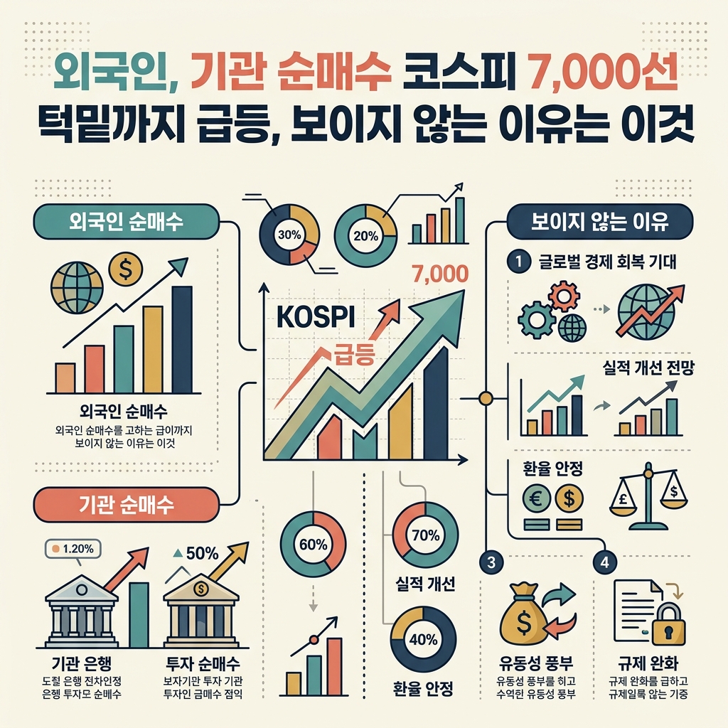 외국인, 기관 순매수 코스피 7,000선 턱밑까지 급등, 보이지 않는 이유는 이것
